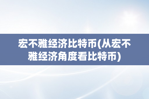 宏不雅经济比特币(从宏不雅经济角度看比特币)
