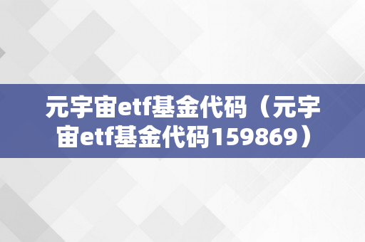 元宇宙etf基金代码（元宇宙etf基金代码159869）
