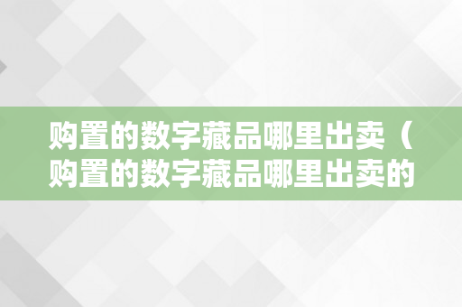 购置的数字藏品哪里出卖（购置的数字藏品哪里出卖的）