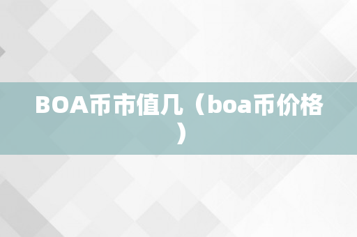 BOA币市值几（boa币价格）