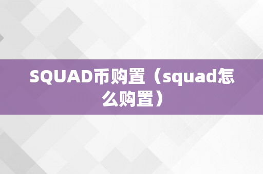 SQUAD币购置（squad怎么购置）