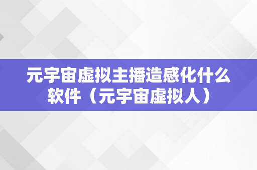 元宇宙虚拟主播造感化什么软件（元宇宙虚拟人）
