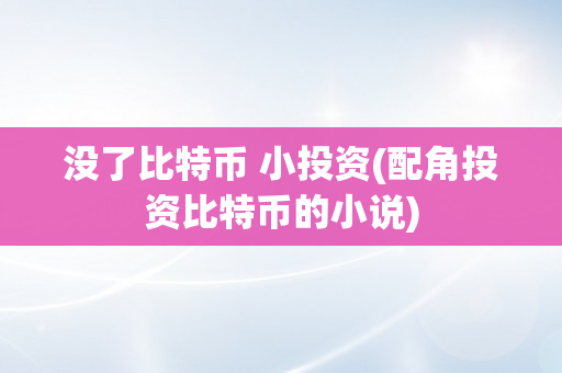没了比特币 小投资(配角投资比特币的小说)