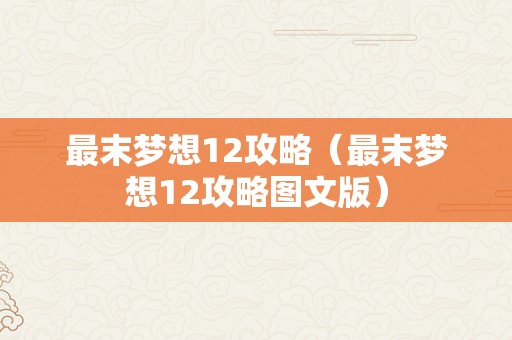 最末梦想12攻略（最末梦想12攻略图文版）