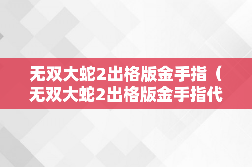 无双大蛇2出格版金手指（无双大蛇2出格版金手指代码）