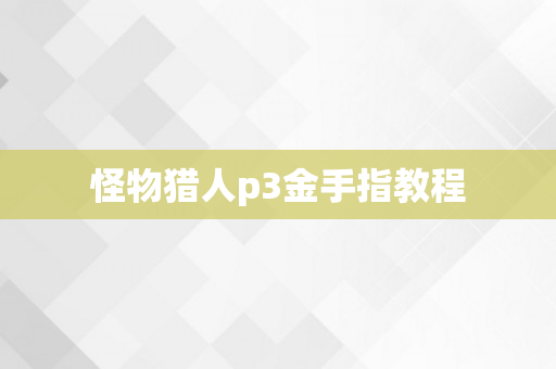 怪物猎人p3金手指教程
