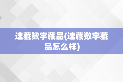 速藏数字藏品(速藏数字藏品怎么样)