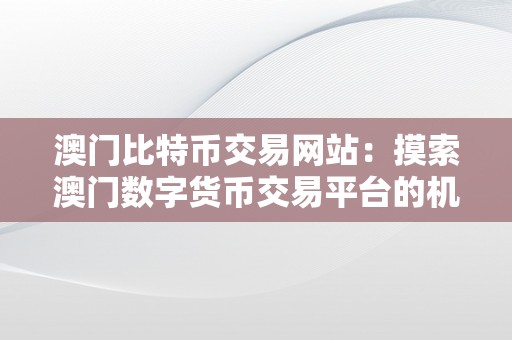 澳门比特币交易网站：摸索澳门数字货币交易平台的机遇与挑战