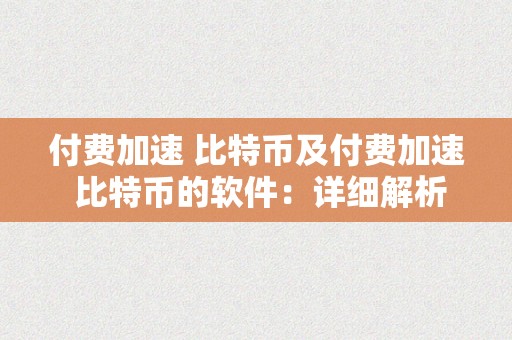 付费加速 比特币及付费加速 比特币的软件：详细解析与利用指南