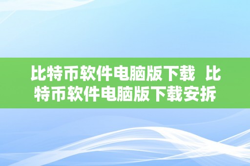 比特币软件电脑版下载  比特币软件电脑版下载安拆