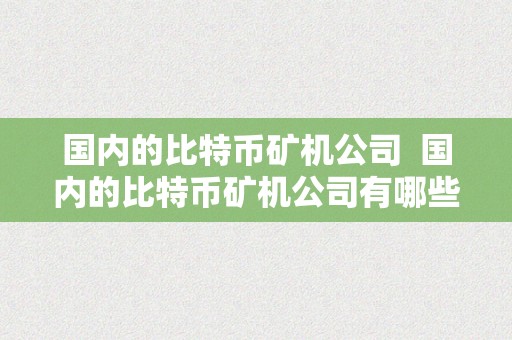 国内的比特币矿机公司  国内的比特币矿机公司有哪些