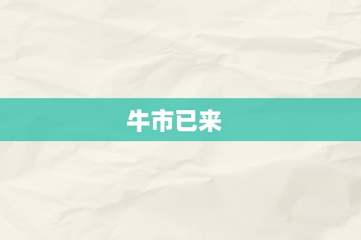 牛市已来  